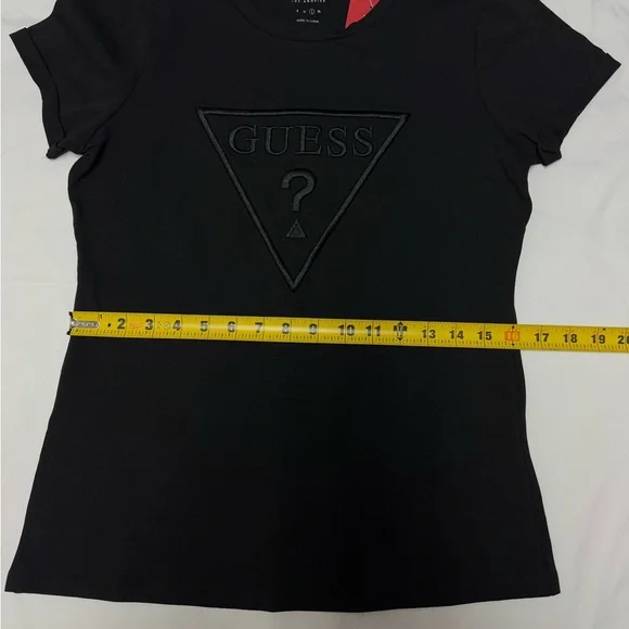 Guess Los Angeles W L Black T-Shirt  Carlee Triangle Tee Front Logo Embroidery - Picture 6 of 9